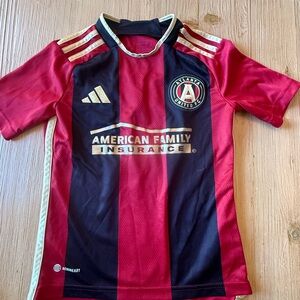 Adidas Kids Red and Black Soccer Jersey with Gold Accents